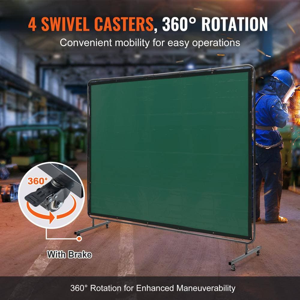 SKYSHALO Welding Screen with Frame 6 ft. x 8 ft. Welding Curtain Screen Flame-Resistant Vinyl Welding Protection Screen Moveable (3)