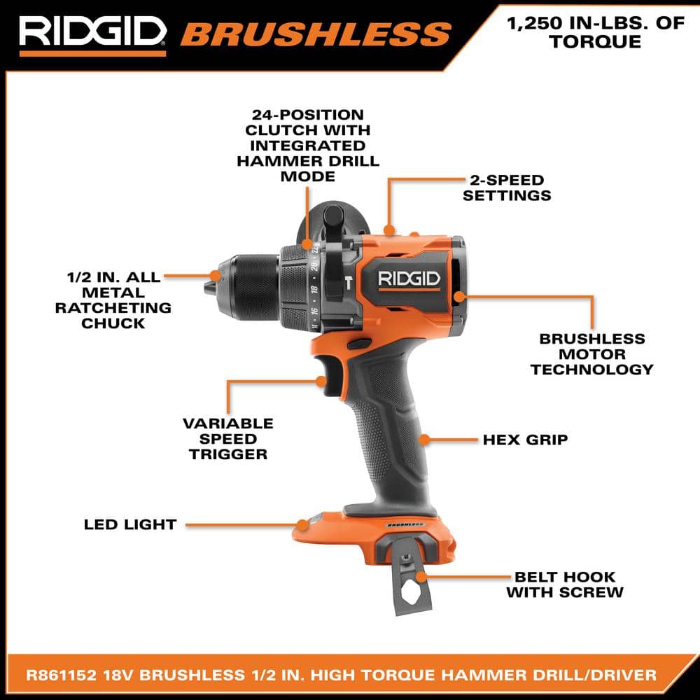RIDGID 18V Brushless 2-Tool Combo Kit with 6.0 Ah and 4.0 Ah MAX Output Batteries, Charger, and Hard Case (4)