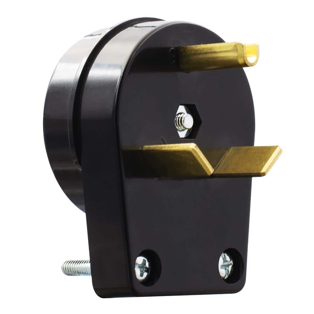 ELEGRP 30 Amp 125-Volt 2-Pole/3-Wire NEMA TT-30P Angle Travel Trailer Plug, Black (2)