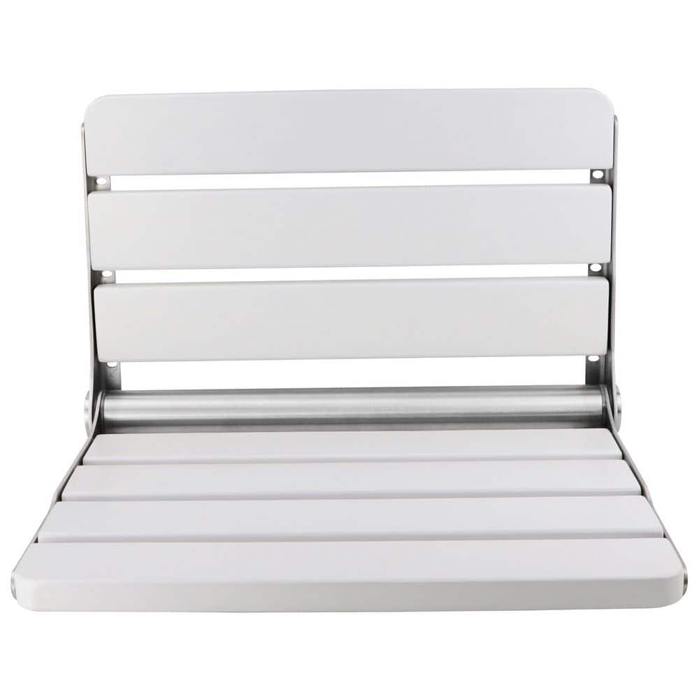 Numhew 16 in. Folding Wood Shower Bench in White for Small Shower Spaces, Wall Mounted, 400 lbs. Max Load for Inside Shower (1)