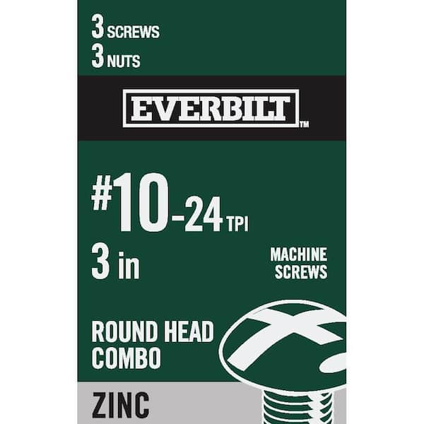 Everbilt #10-24 x 3 in. Zinc Plated Combo Round Head Machine Screw (3-Pack) (2)