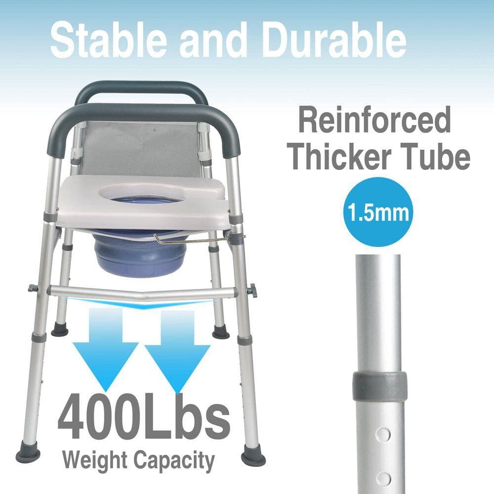 Numhew 3-in-1 Bedside Commode, Portable Potty Chair with Sturdy Dual-Crossbar Support Construction, Stable Raised Toilet Seat (3)