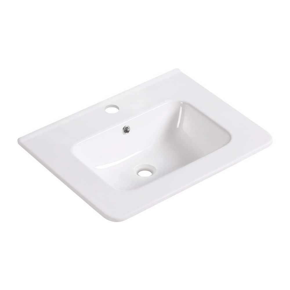 LIVACA 24 in. 18 in. Drop-In Bathroom Sink in Glossy White Ceramic with Pre-Drilled Faucet Holes and Overflow (1)
