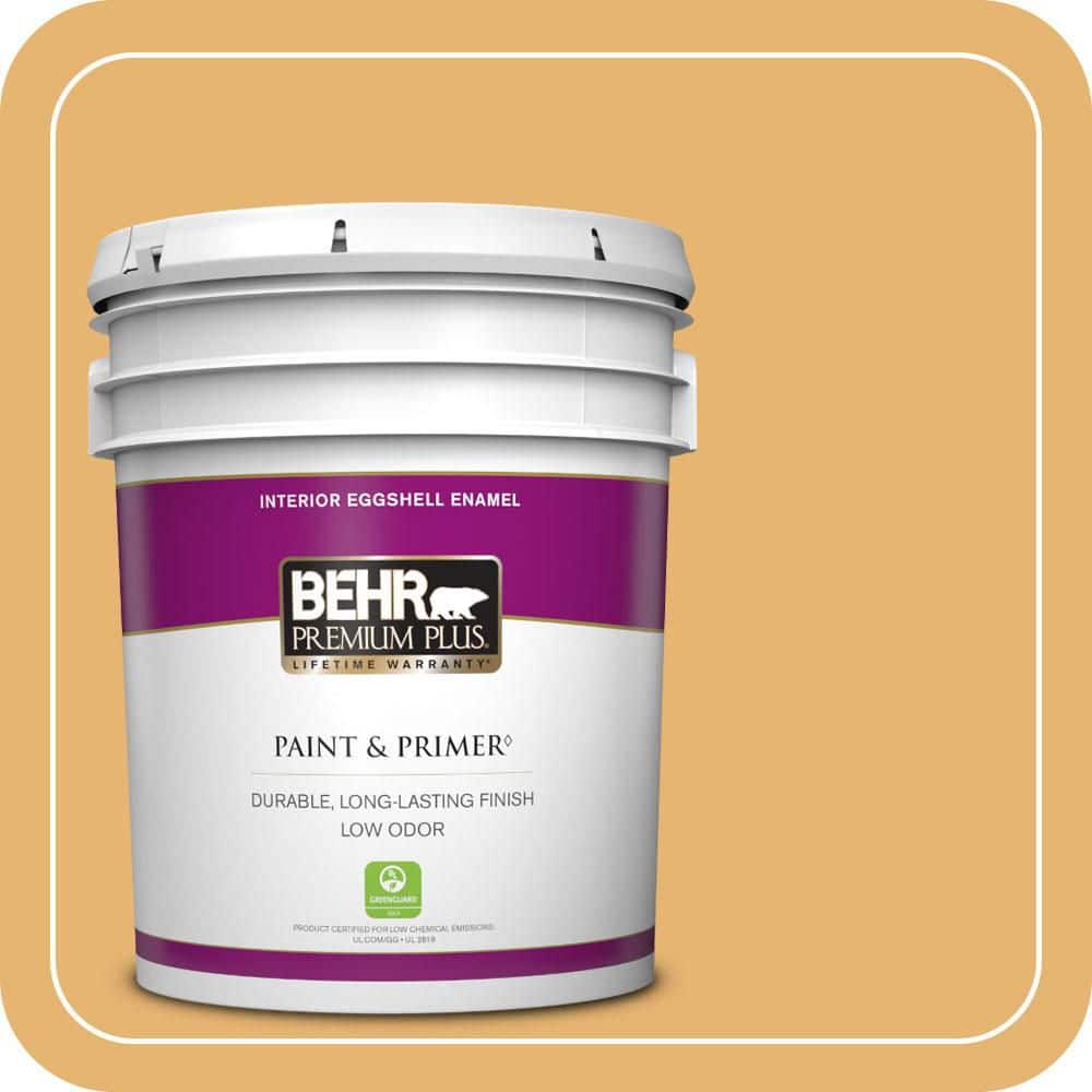 BEHR PREMIUM PLUS 5 gal. #PPU6-04 Pyramid Gold Eggshell Enamel Low Odor Interior Paint & Primer
