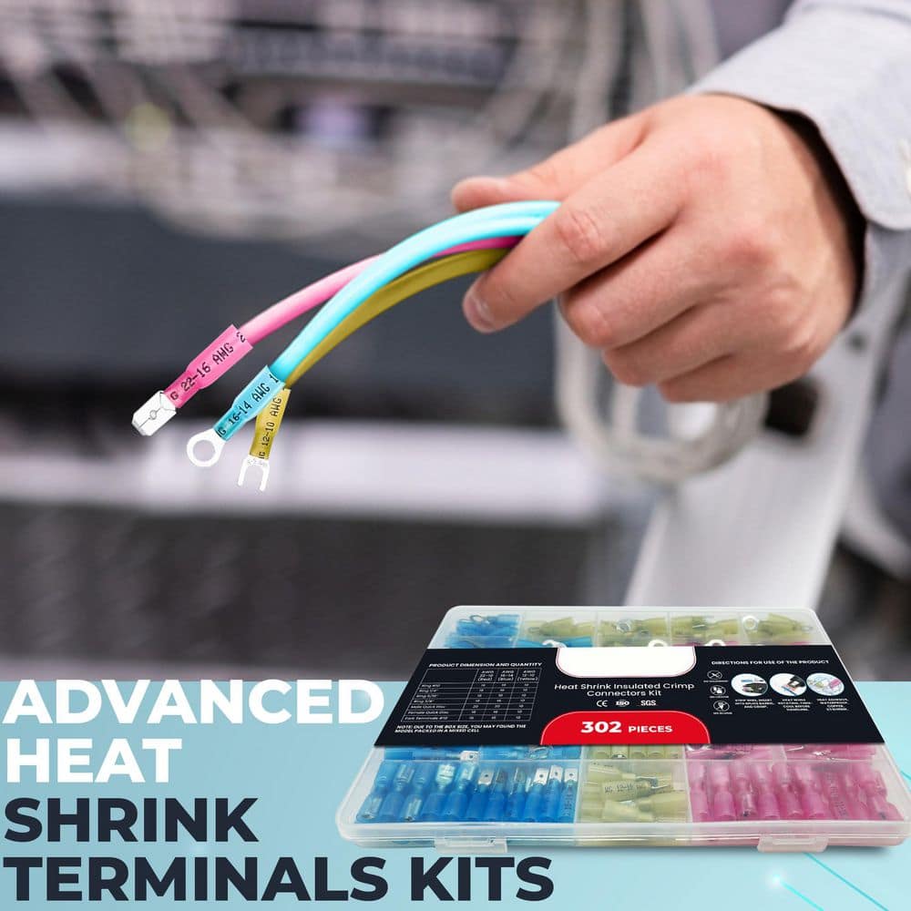 Unbranded 302-Piece Heat Shrink Wiring Connectors Kits Electrical Wire Terminals Crimp Insulated Connector Assortment (3)