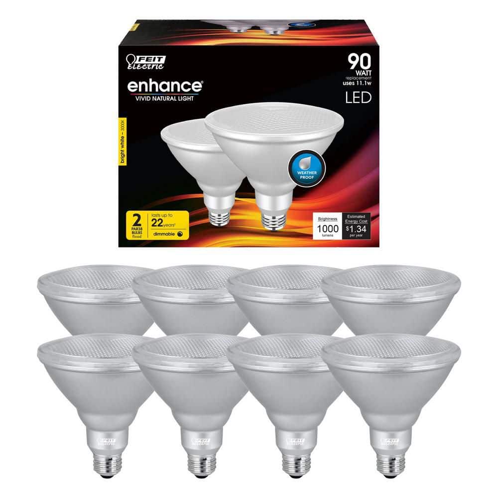 Feit Electric 90-Watt Equivalent PAR38 Dimmable CEC Title 20 Outdoor 90 E26 Medium Flood LED Light Bulb, Bright White 3000K (8-Pack)