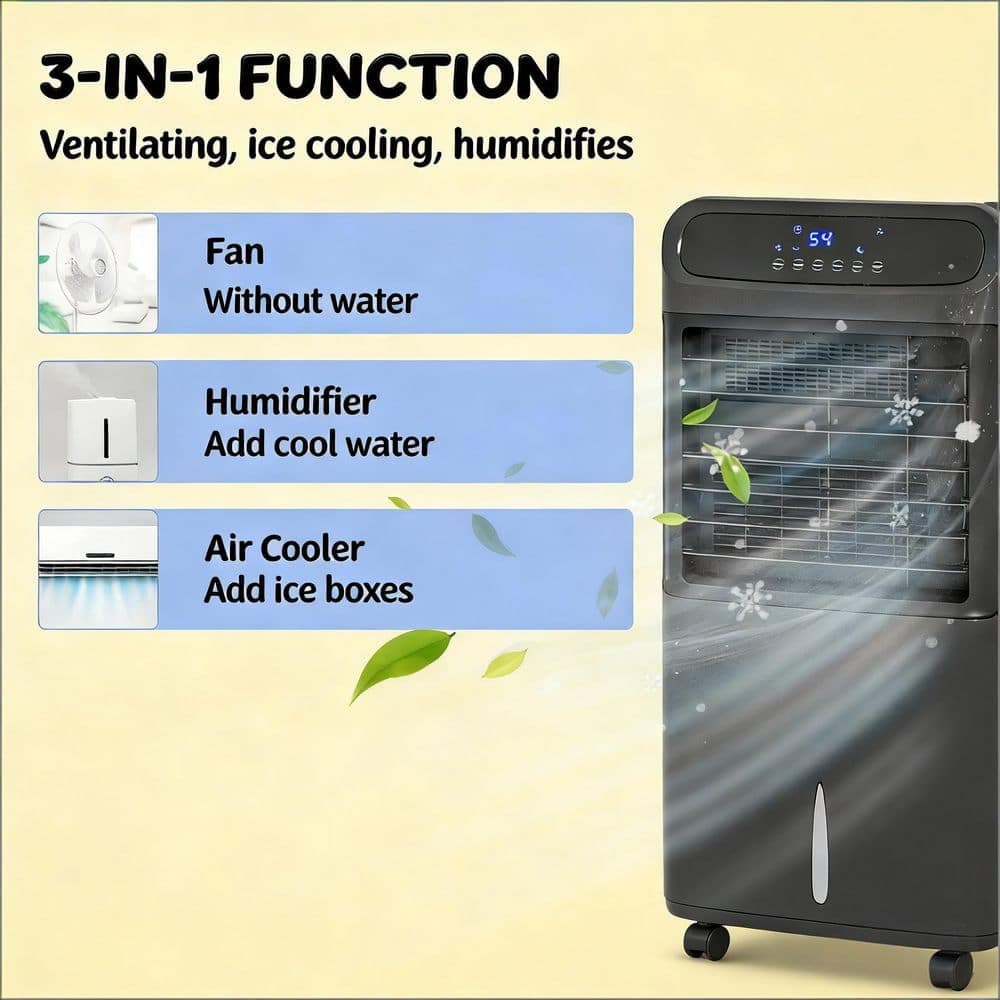 Tahanbath Portable Swamp Cooler, 3-In-1 Ice Cooling Fan,Evaporative Air Cooler in Black (2)
