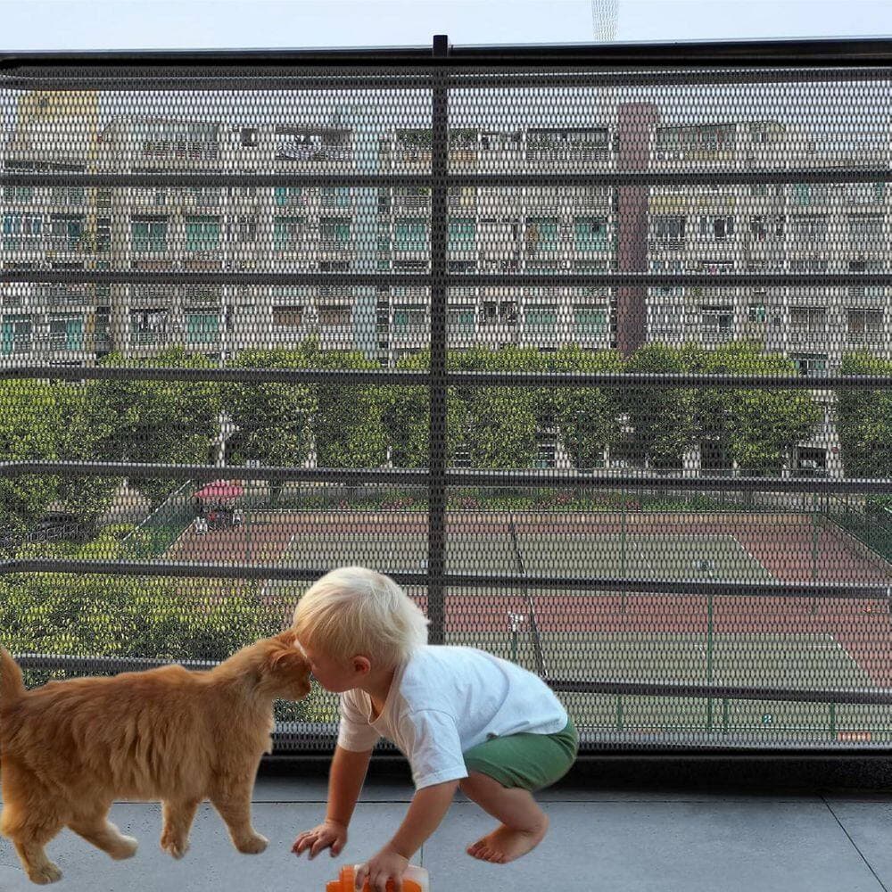 Afoxsos Balcony Safety Net 10 ft. x 3 ft. Thick Mesh Railing Guard for Kid Pet Black w/ Easy Installation & Customizable Design (2)