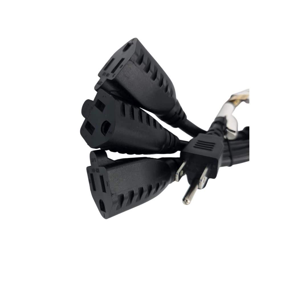 Micro Connectors, Inc 14 in. (1.16 ft.) 1 to 3 Heavy-Duty 14/AWG 3-Conductors Indoor Power Cord Splitter NEMA 5-15P to 5-15R x 3 Black 5-Pack (3)