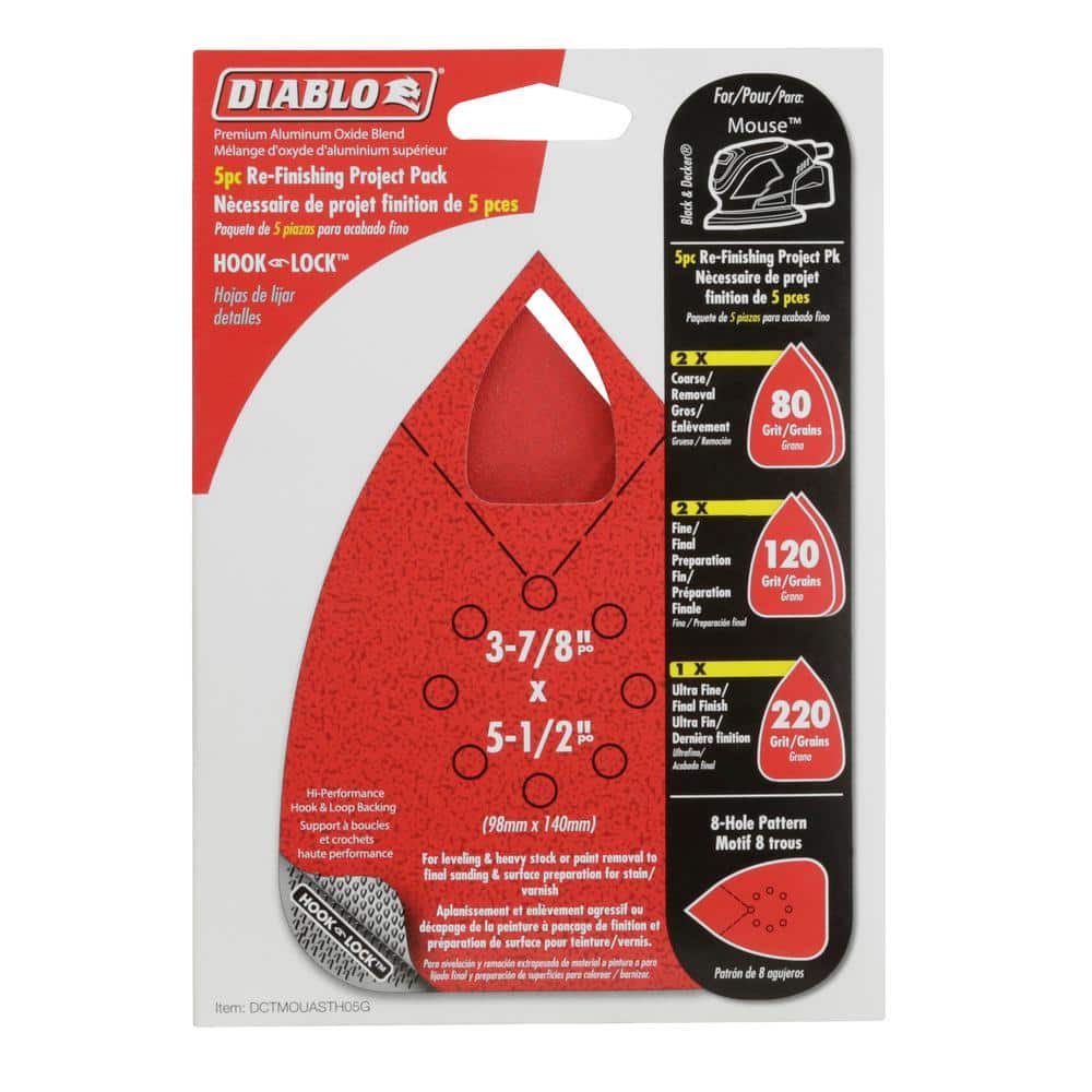 DIABLO 3-7/8 in. x 5-1/2 in. Assorted Mouse Detail Sanding Sheet with Hook and Lock Backing (5-Pack) (3)