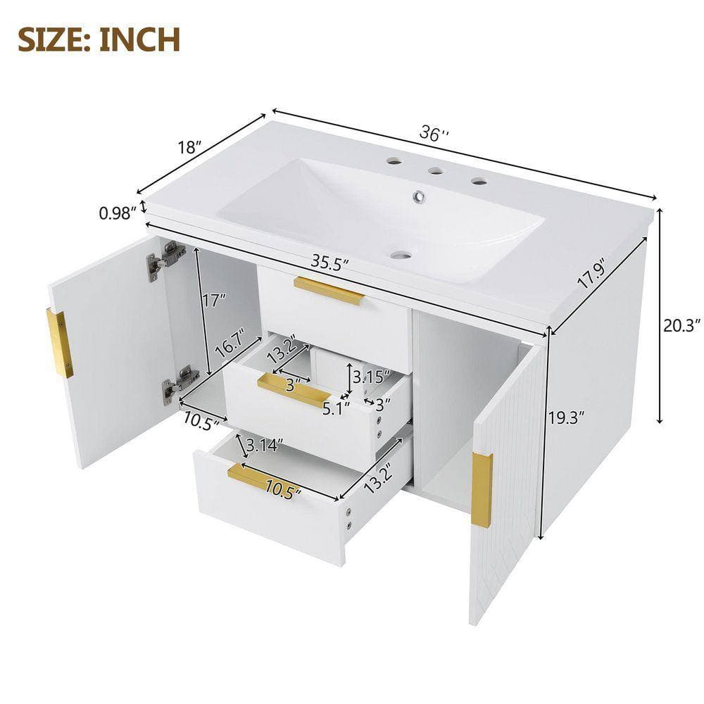 COWLOWN 36 in. W x 18 in. D x 20.3 in. H Bathroom White Linen Cabinet (2)
