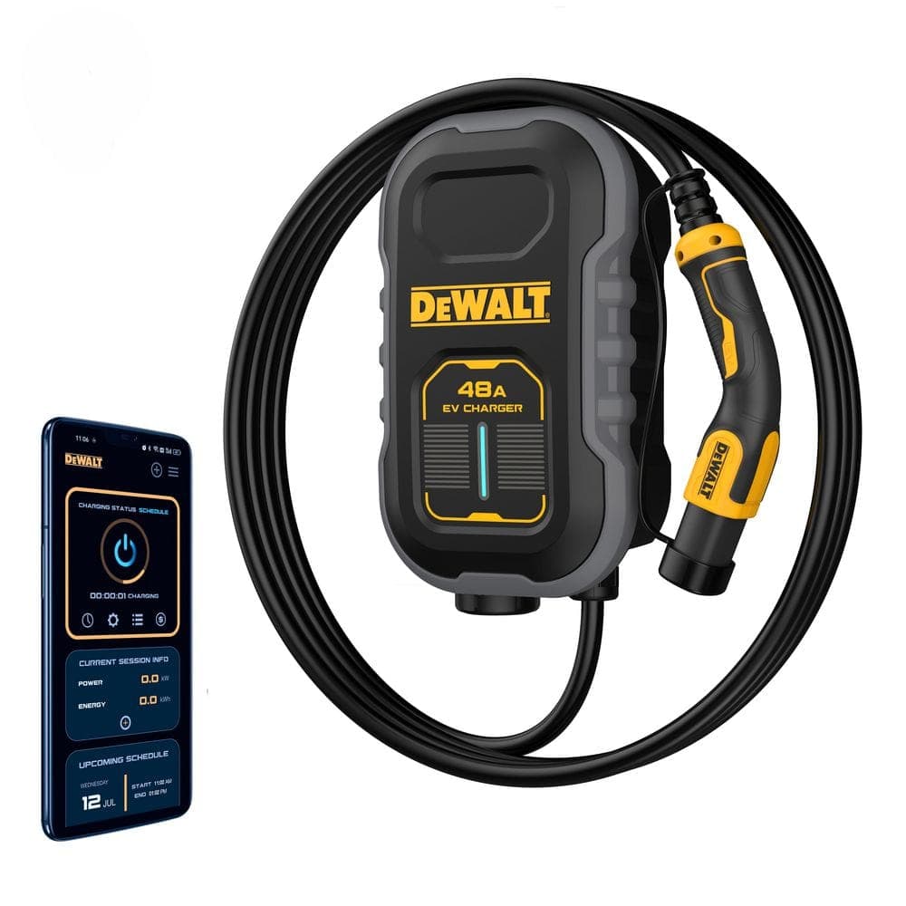 DEWALT Level-2 Compact Telsa EV Charger up to 48 Amps, 240-Volt AC 11.5 Kw, 20 ft. Cable, Hardwired, Weatherproof, NACS