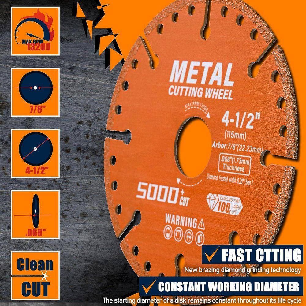 KIWDZFU Diamond Cutting Wheel 4-1/2 in. 7/8 Arbor Metal Cut Off Disc 5000 plus Cuts Rebar Steel Iron INOX Precision (2)