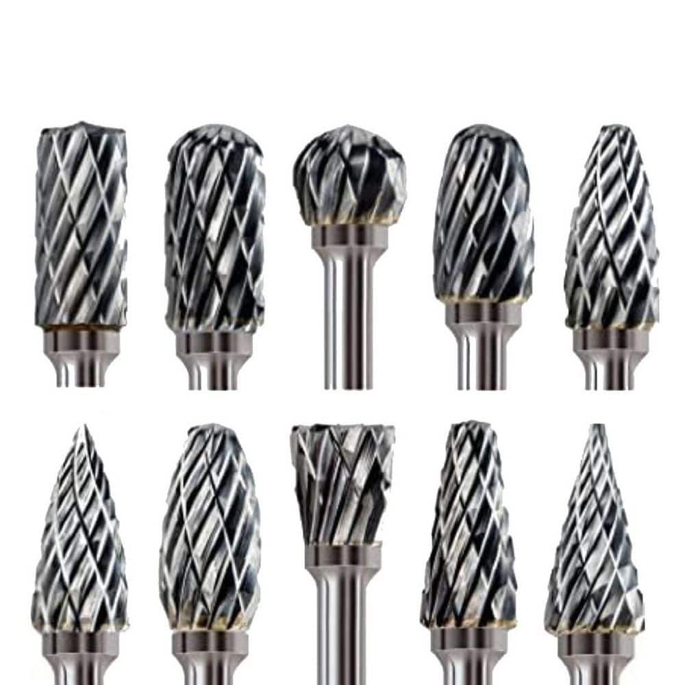Unbranded 1/8 in. Tungsten Carbide Burr Bits Set, Double Cut Rotary Tool Kit for Dremel Metal Wood Stone Carving (10-Pack) (1)