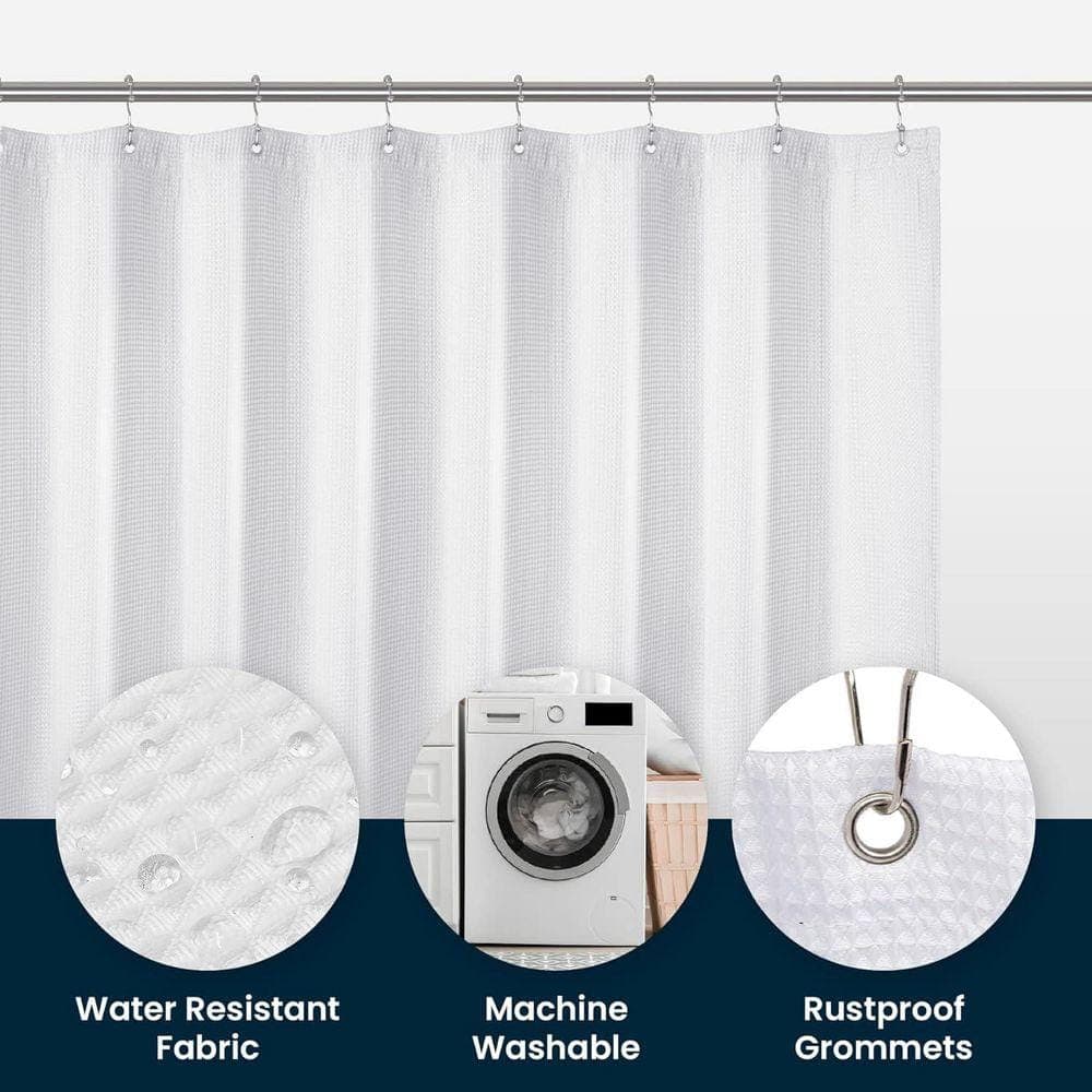 Unbranded Waffle Weave Fabric Shower Curtain 72x72 Inch Water Repellent Heavyweight Hotel Quality Cloth Linen White Polyester (2)