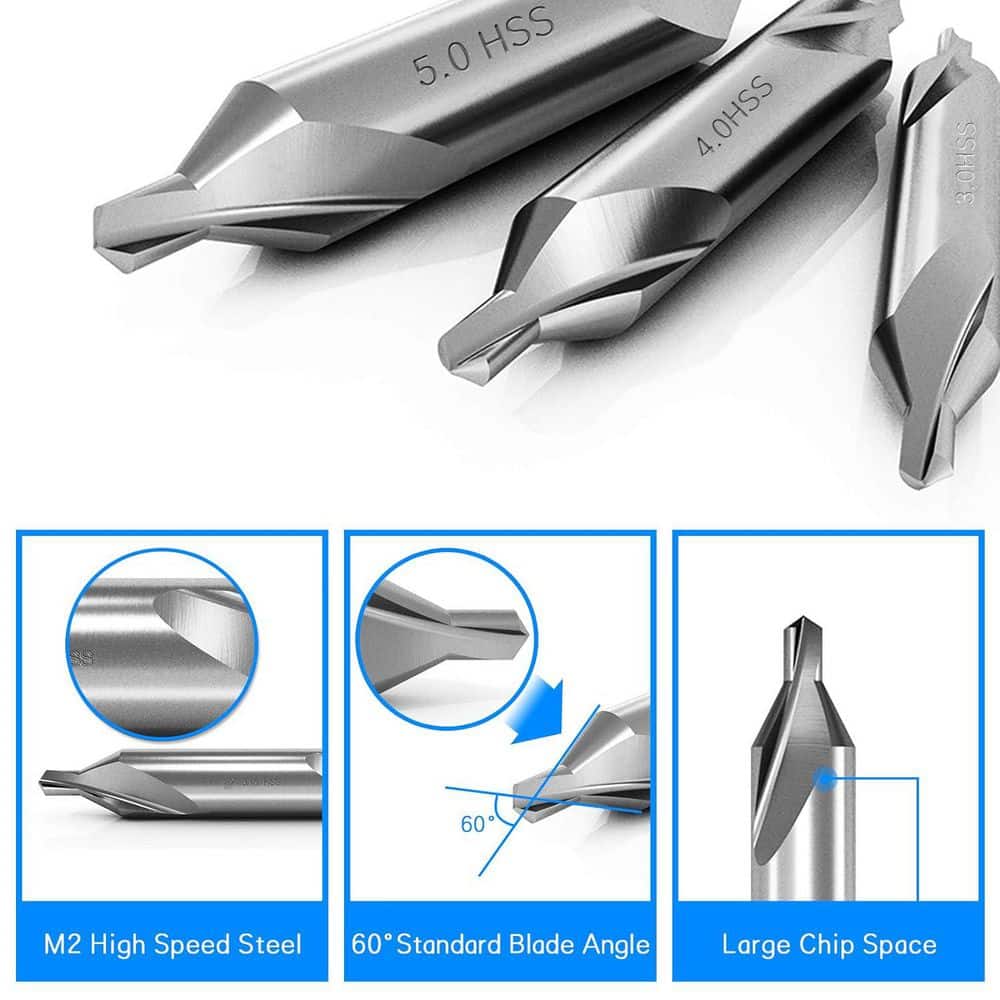 Unbranded M2 HSS Center Drill Bits Set 1.0-5.0mm, 60° Angle Countersink for Lathe Metalworking Precision (7-Pack) (3)