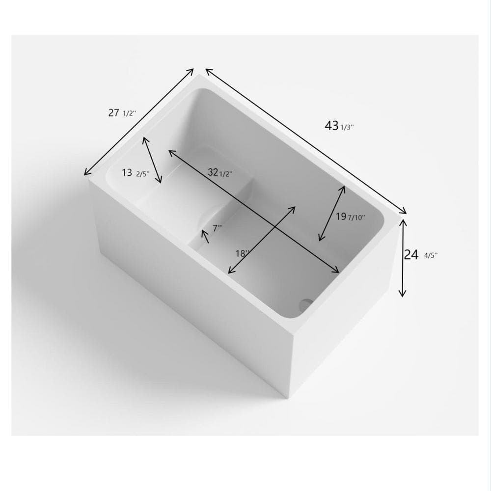cadeninc 43 in. x 28 in. Acrylic  Rectangle Freestanding Soaking Bathtub in Gloss White with Seat and Pop-Up Drain,Overflow (2)