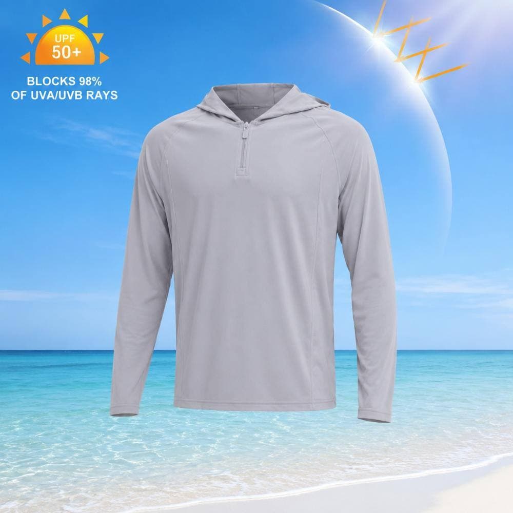 Unbranded UPF 50 Plus Gray Sun Hoodie for Men 1/4 Zip Long Sleeve Fishing Shirt UV Hiking Outdoor Thumbholes Men, (3)