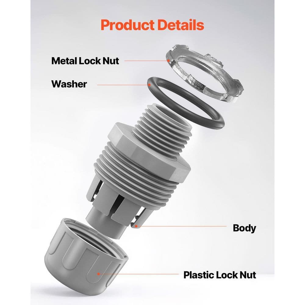 SKYSHALO 1/2 in. Liquid Tight Connector 100-Packs Non-Metallic Electrical Conduit Fitting PA6 Nylon Flexible Conduit Connector (3)
