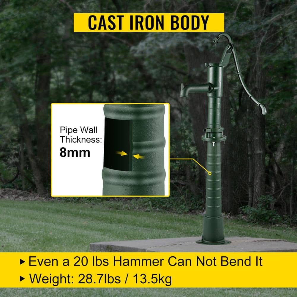 VEVOR Hand Water Pump Stand Cast Iron Pitcher Pump Stand Well Pump Stand w/Pre-set 0.5 in. Holes for Home Yard Garden Outdoors (3)