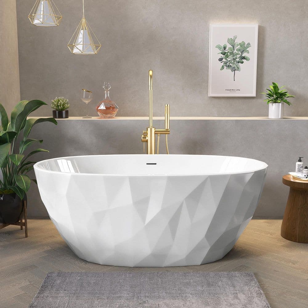 Getpro 30.7 in. Acrylic Freestanding Soaking Bathtub Center Chrome Drain Alone Tub for Bathroom Flat Bottom (1)