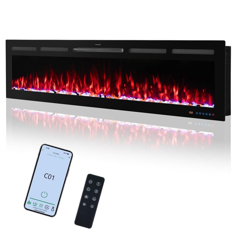 Delandgrand 65" Electric Fireplace Inserts, Wall Mounted, W/Adjustable Flame Color & Brightness, App Control, Thermostat & 9H Timer (3)
