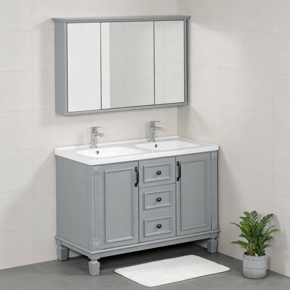 Ximuprmy Solid Wood Bath Vanity Cabinet without Top White, Modern Bathroom Storage Cabinet with 2 Soft Closing Doors (2)