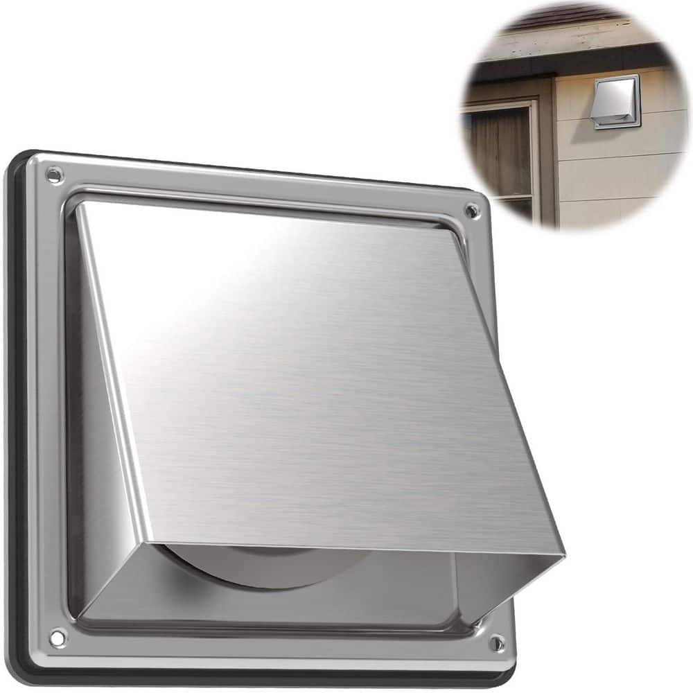 Laybus 4 in. Stainless Steel Dryer Vent Cover Outdoor Wall with Rubber Cushioned Non Return Flap for House Wall Vent