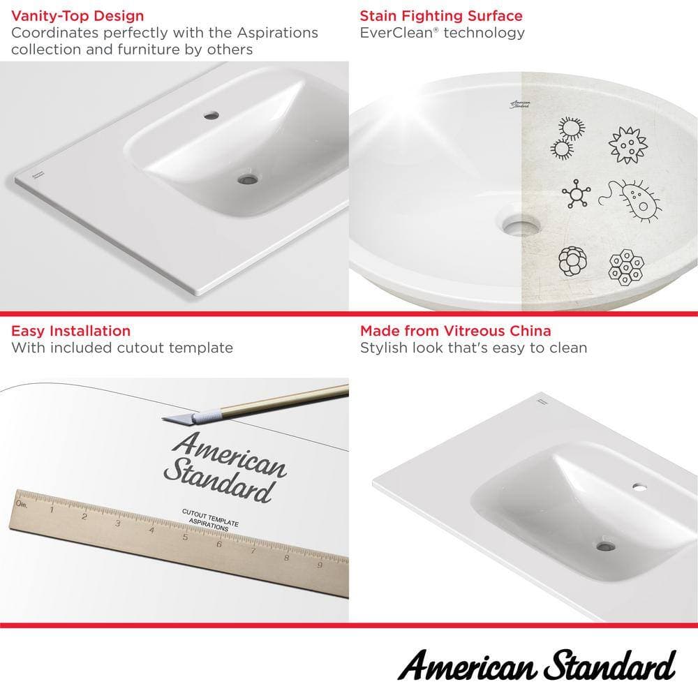 American Standard Aspirations 22 in. W. x 37 in. D Vitreous China Vanity Top with 8 in. Widespread Faucet Holes and Overflow in White (2)