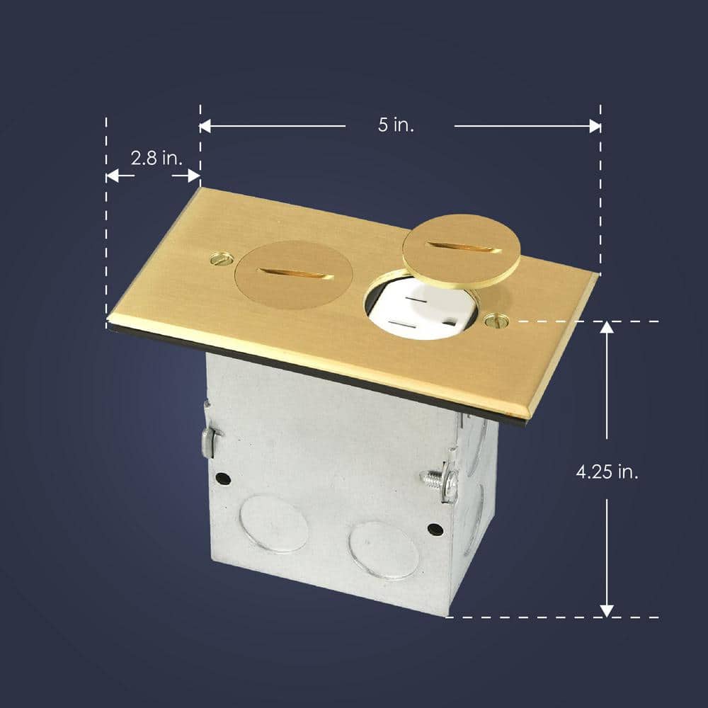 NEWHOUSE ELECTRIC Floor Box Kit with Screw Caps, Electrical Box for Wood Sub-Flooring with 15 Amp TR Duplex Receptacle, Brass (4)