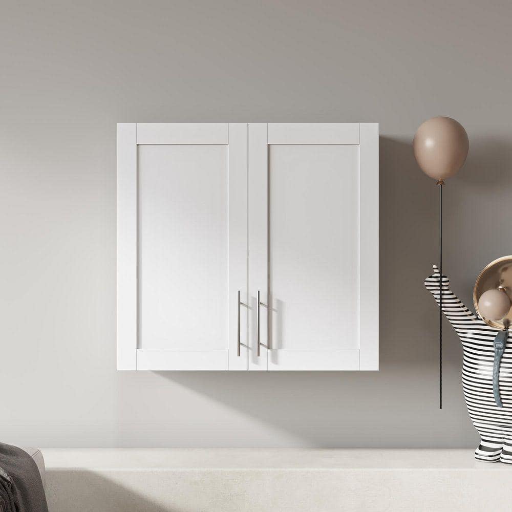 SANFANGIE Portland 35.27 in. W x 11.81 in. D x 29.92 in. H Bathroom Storage Wall Cabinet in White (3)