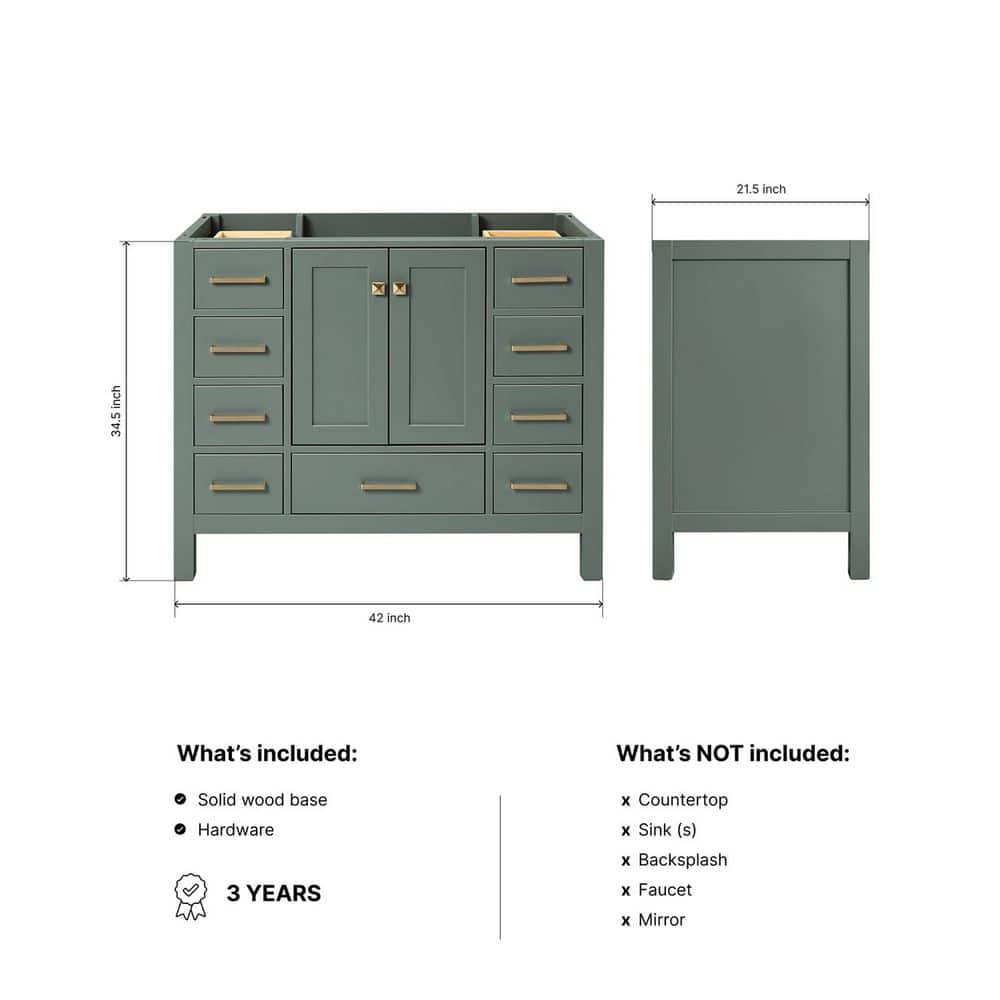 ARIEL Cambridge 42 in. Freestanding Bathroom Vanity Cabinet without Top in Vintage Green (Assembled) (2)