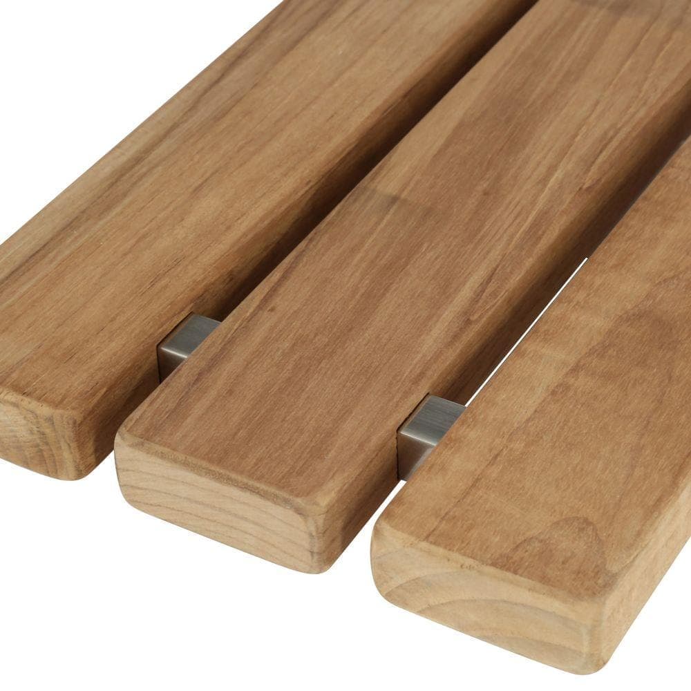 Unbranded 16 in. Teak Wall Mount Slatted Folding Shower Seat with Brushed Nickel Trim (2)