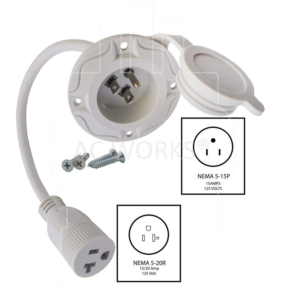 AC WORKS 1.5 ft. 12/3 15 Amp 125-Volt NEMA 5-15P Flanged Power Input Inlet Extension Cord with Cover (2)