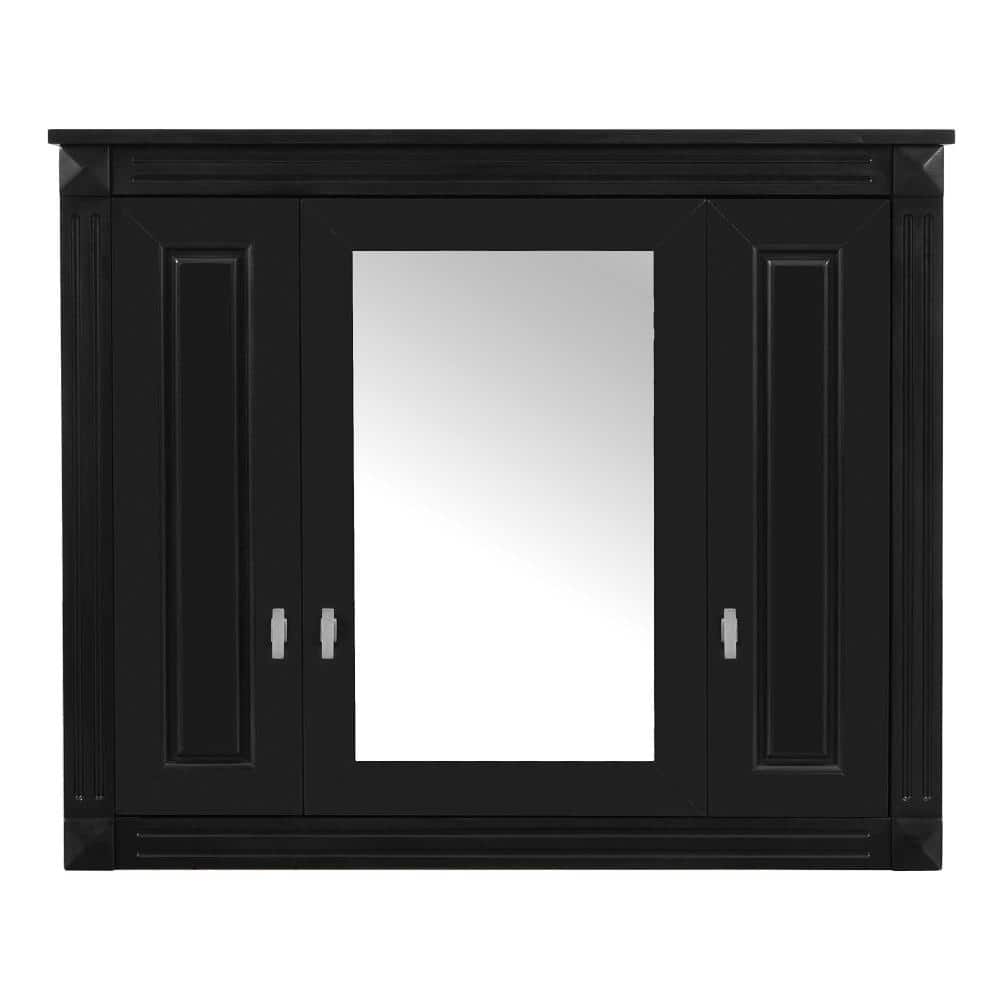 XUJMK 35 in. W x 7 in. D x 29 in. H Bathroom Storage Wall Cabinet, Medicine Cabinet with Mirror 4 Shelves Mirrored Door, Black (1)