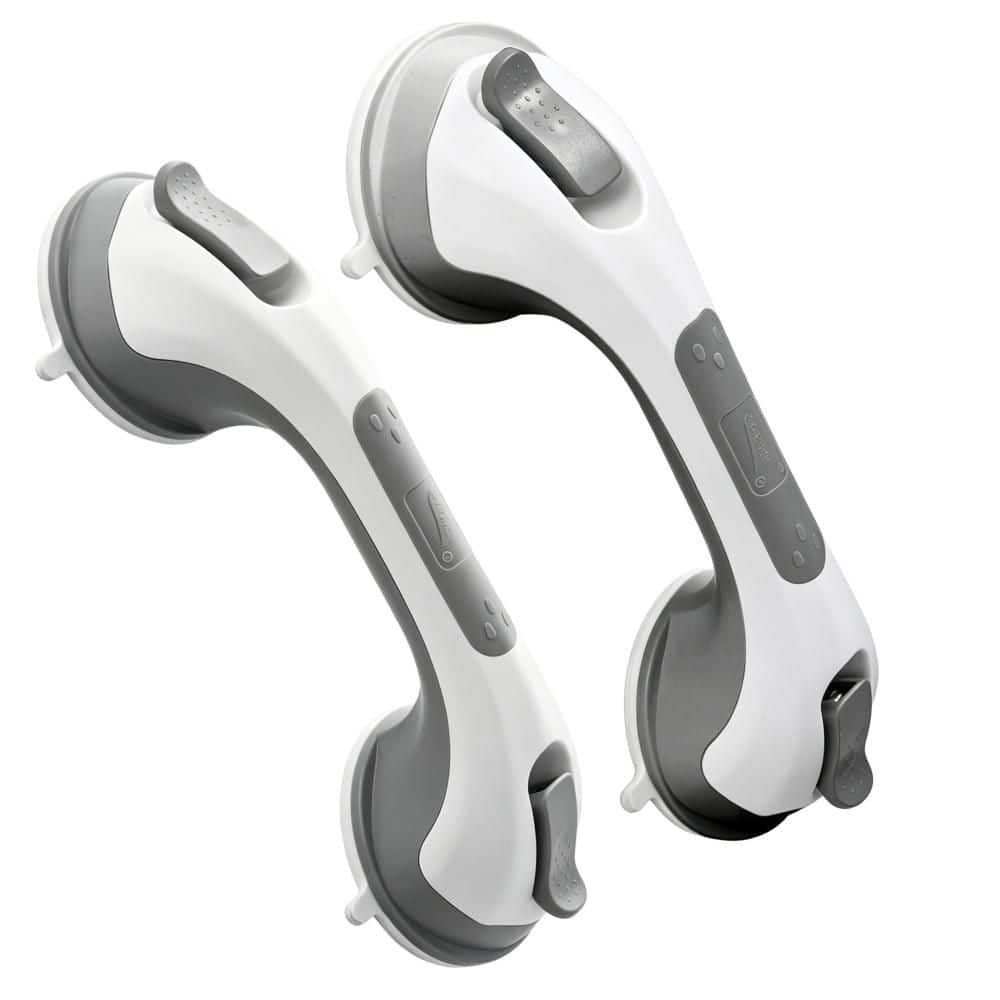 Esepony 12 in. Grab Bars with Suction and No Drilling for Bathtubs, Showers, Seniors, Elderly and Bathroom Safety, Grey (2-Pack) (1)