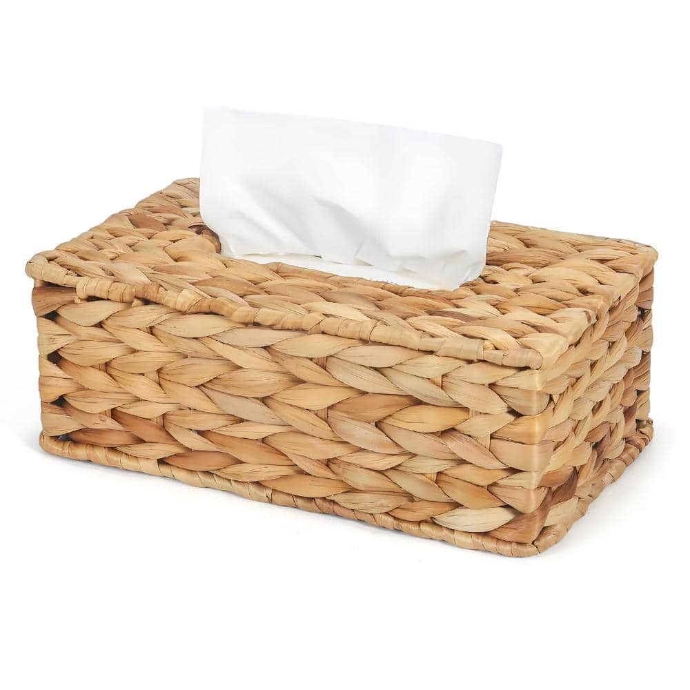 Unbranded Handwoven Water Hyacinth Rectangular Tissue Box Cover Eco-Friendly Sustainable Woven Holder Natural Tone