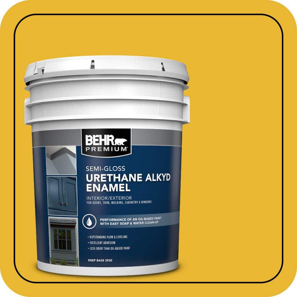 BEHR PREMIUM 5 gal. #OSHA-6 OSHA SAFETY YELLOW Urethane Alkyd Semi-Gloss Enamel Interior/Exterior Paint