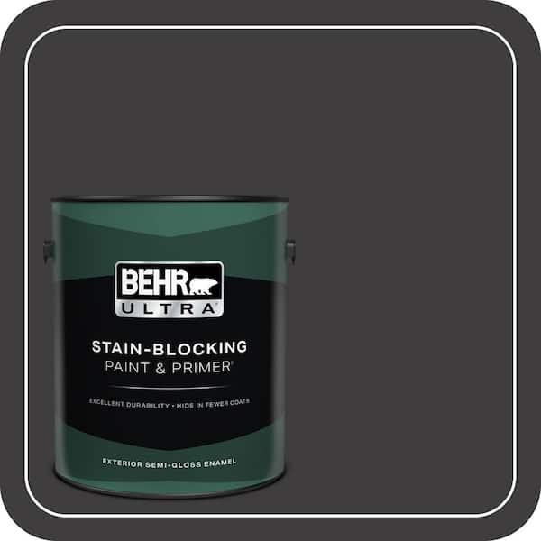 BEHR ULTRA 1 gal. #T13-3 Black Lacquer Semi-Gloss Enamel Exterior Paint & Primer (2)