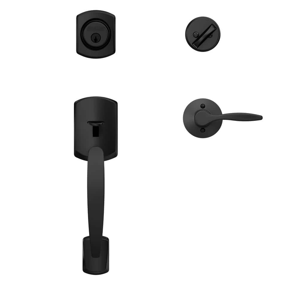 Schlage Greenwich Matte Black Single Cylinder Door Handleset with Delfayo Door Handle - Left Handed (3)