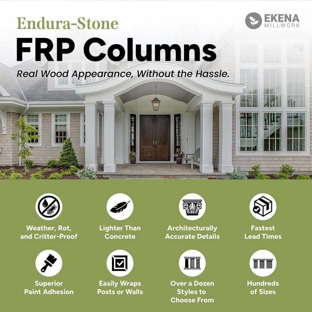 Ekena Millwork 8 in. W x 8 ft. H Endura-Stone Column, Square Non-Tapered (FRP)-Tuscan Cap and Base, Plan Type E-Unsplit (3)