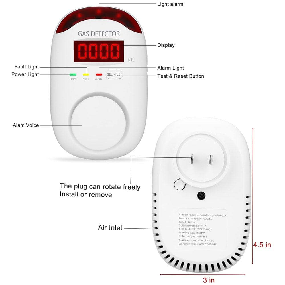 Ahfiwaso Combustible Natural Gas Detector with High Volume Alarm,Plug-In LCD Digital Display for Propane, Methane,LPG (3-Packs) (2)