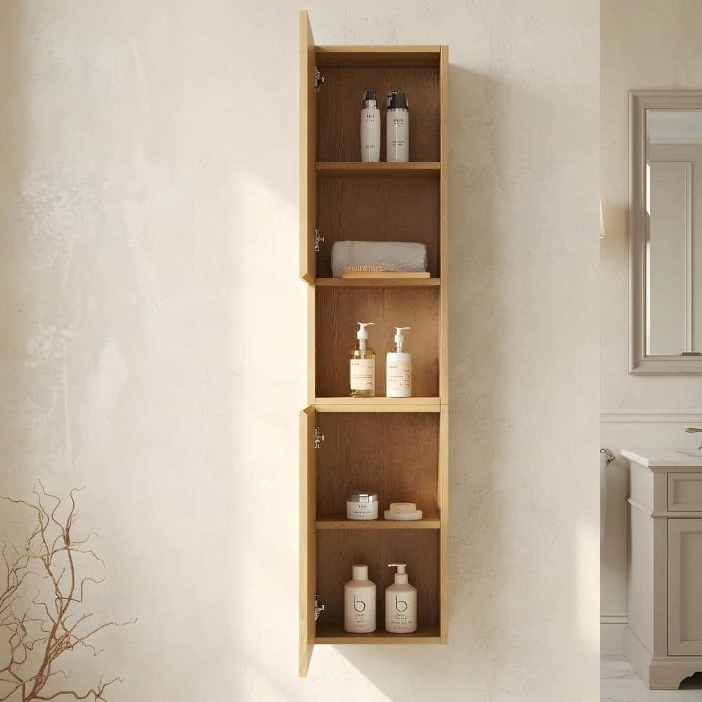 Zuvandra 13.78"W x 11.81"D x 59.06"H Plywood Bathroom Wall Cabinet in Golden Oak,Open Shelf (3)