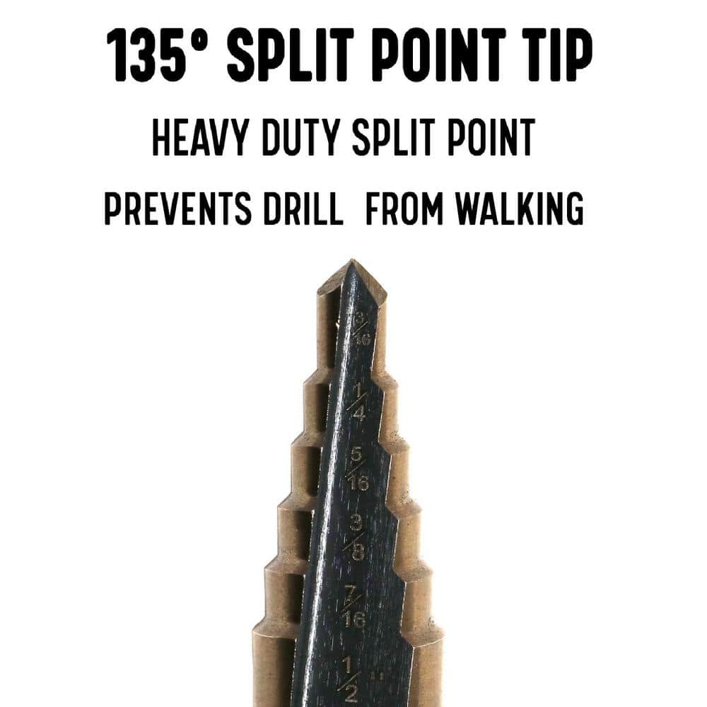 Drill America 1/4 in. to 1 in. to 3/8 in. #5 High Speed Steel Black and Gold Step Drill Bit with Quick Change Hex Shank (2)