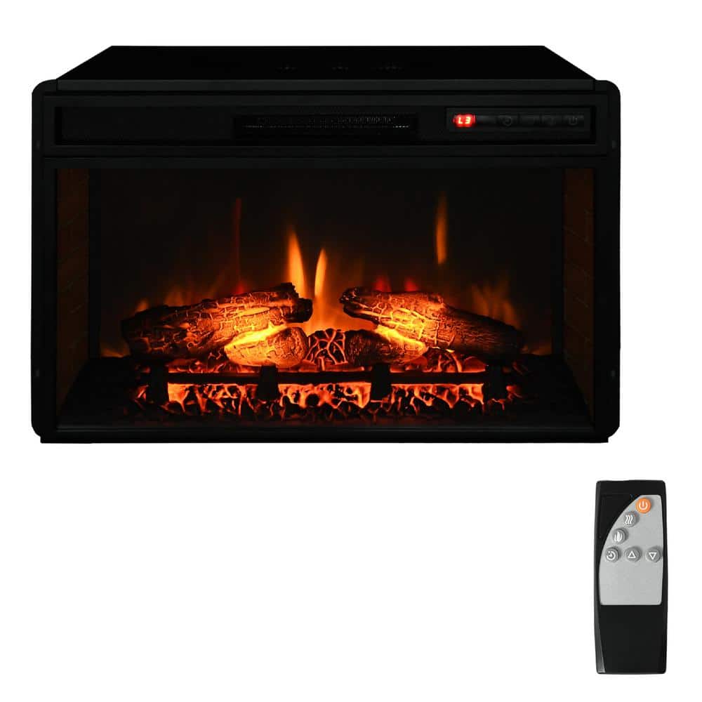 Ahfiwaso 27.25 in. x 17.75 in. Electric Fireplace Insert, Retro Recessed Fireplace Heater with Realistic Log Flame, Remote, Black (1)