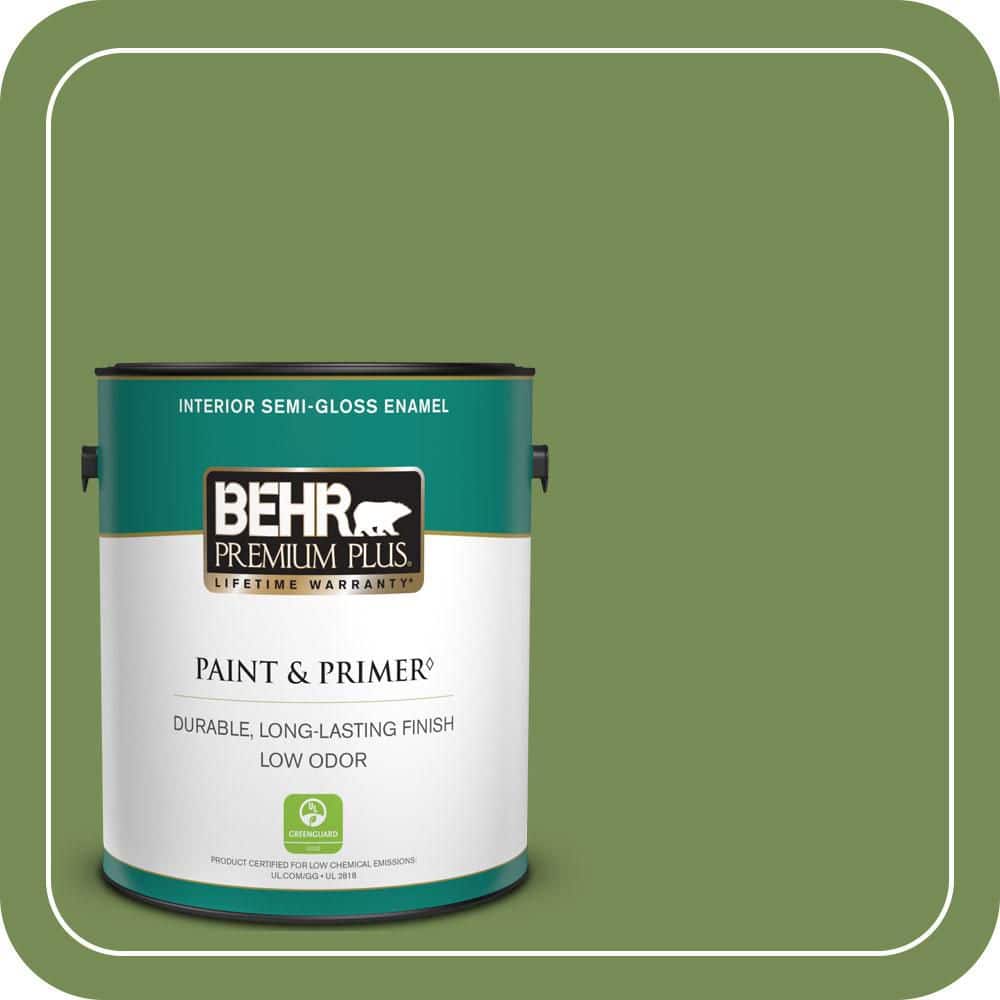 BEHR PREMIUM PLUS 1 gal. #MQ6-52 Lucky Clover Semi-Gloss Enamel Low Odor Interior Paint & Primer