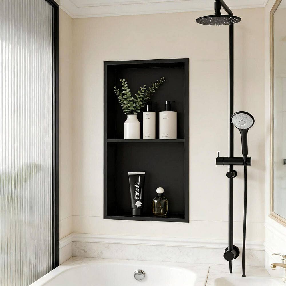 LIVIZA 11.8 in. W x 31.5 in. H x 4 in. D Stainless Steel Recessed Shower Niche Shelf Organizer in Black (3)