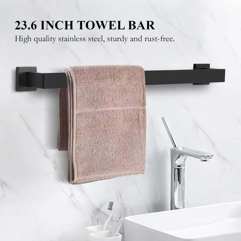 LAIFUCAM 10-Piece Bathroom Hardware Set with Towel Bars, Rings, Toilet Paper Holders, Hooks in Matte Black Finish (2)