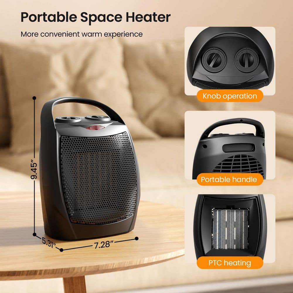 Unbranded 1500-Watt 5.30 in. Black Indoor Electric Ceramic Space Heater w/ Adjustable Thermostat and Overheat Convection/Radiant (2)