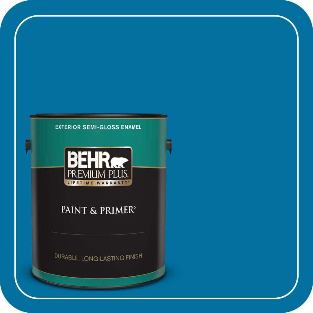 BEHR PREMIUM PLUS 1 gal. #550B-7 Blue Ocean Semi-Gloss Enamel Exterior Paint & Primer